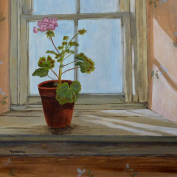 Painting titled "Window with Pink Ge…" by Maddalena Pacini, Original Artwork, Acrylic