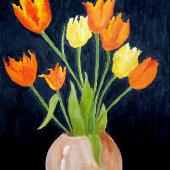 Painting titled "Tulips from my Gard…" by Maddalena Pacini, Original Artwork, Oil