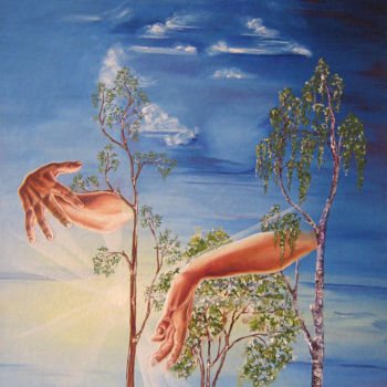 Painting titled "Руки твои, Человек" by Mariia Chunosova, Original Artwork, Oil