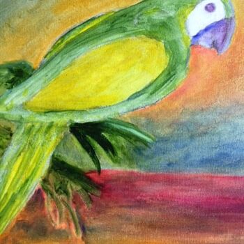 Картина под названием "Perroquet tropical" - Madeleine Gendron, Подлинное произведение искусства, Масло