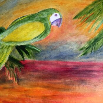 Painting titled "Perroquet tropical" by Madeleine Gendron, Original Artwork, Oil