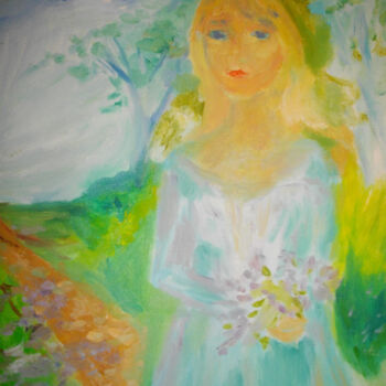Pittura intitolato "Fille au lilas" da Madeleine Gendron, Opera d'arte originale, Olio