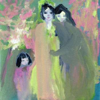 Painting titled "Petite famille chin…" by Madeleine Gendron, Original Artwork, Oil