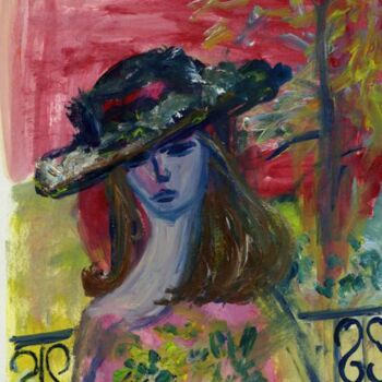 Peinture intitulée "Le chapeau noir" par Madeleine Gendron, Œuvre d'art originale, Huile