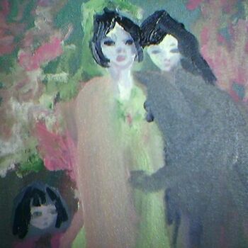 Painting titled "Petite famille chin…" by Madeleine Gendron, Original Artwork, Oil