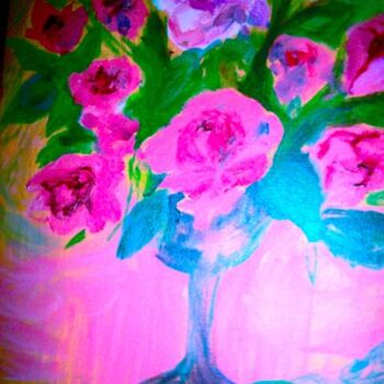 Painting titled "Fleurs fluo" by Madeleine Gendron, Original Artwork, Oil