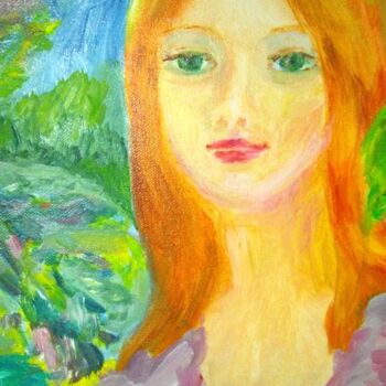 Картина под названием "L'ange du lac" - Madeleine Gendron, Подлинное произведение искусства, Масло