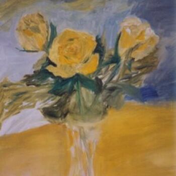 Painting titled "Roses jaunes dans u…" by Madeleine Gendron, Original Artwork, Oil