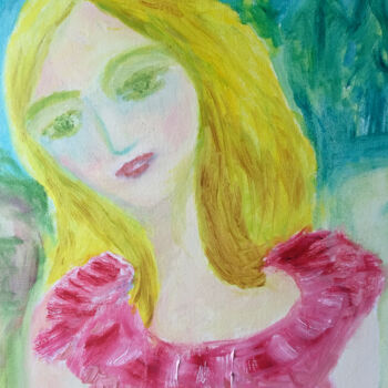 Pittura intitolato "femme-en-rouge.jpg" da Madeleine Gendron, Opera d'arte originale