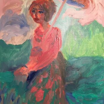 Painting titled "Femme au parasol" by Madeleine Gendron, Original Artwork, Oil