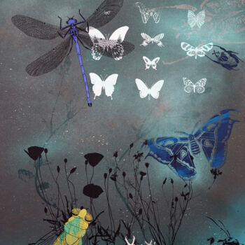 Druckgrafik mit dem Titel "Insektenwiese" von Madeleine Gorges, Original-Kunstwerk, Siebdruck