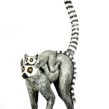 Sculpture titled "Ring-tailed lemur" by Madeleine Van Der Knoop, Original Artwork, Metals