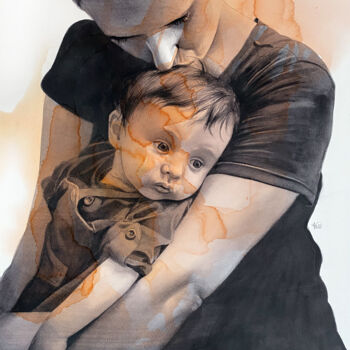 Картина под названием "Maternité 1" - Madeline Berger (MadB), Подлинное произведение искусства, Акварель