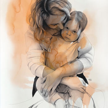 Картина под названием "Maternité 2" - Madeline Berger (MadB), Подлинное произведение искусства, Акварель