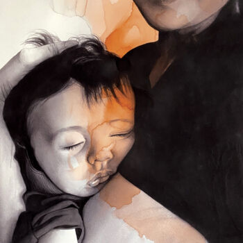 Pintura titulada "Maternité 5" por Madeline Berger (MadB), Obra de arte original, Acuarela