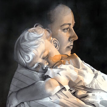 Картина под названием "Maternité 6" - Madeline Berger (MadB), Подлинное произведение искусства, Акварель