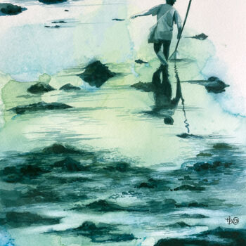 Malerei mit dem Titel "Pêcher - Lorient" von Madeline Berger (MadB), Original-Kunstwerk, Aquarell
