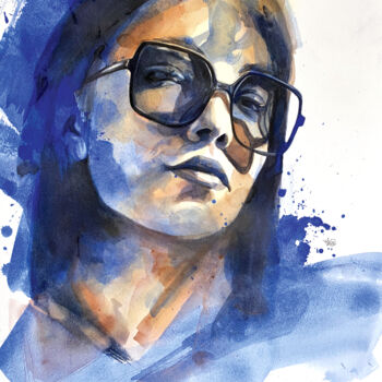 「La femme bleue」というタイトルの絵画 Madeline Berger (MadB)によって, オリジナルのアートワーク, 水彩画