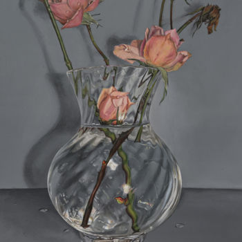 绘画 标题为“Vase of Roses” 由Madeline Parker, 原创艺术品, 丙烯