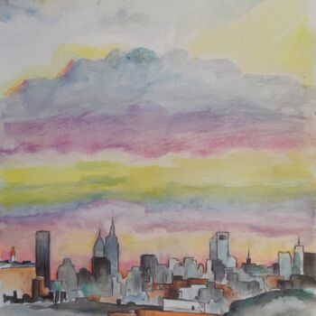 Peinture intitulée "" New York skyfall"" par Mademoiselle Solenn, Œuvre d'art originale, Aquarelle