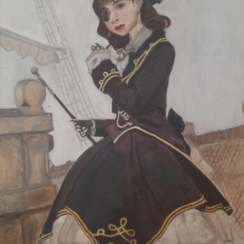 Painting titled "Pirate girl" by Madi Kabdenov, Original Artwork, Oil