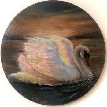 Schilderij getiteld ""Swan". Лебедь" door Madina Tairova, Origineel Kunstwerk, Olie Gemonteerd op Frame voor houten brancard