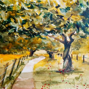 Painting titled "L'arbre tordu" by Madit, Original Artwork, Watercolor