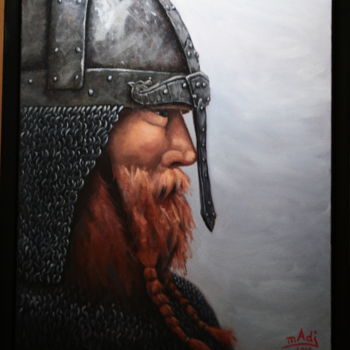Painting titled "Viking" by Madj Peinture, Original Artwork, Oil Mounted on Wood Stretcher frame