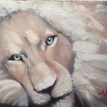 제목이 "Lion Blanc"인 미술작품 Madj Peinture로, 원작, 기름 나무 들것 프레임에 장착됨