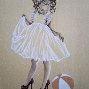 Drawing titled "Little fashion-girl" by Madlen Fox, Original Artwork, Pigments