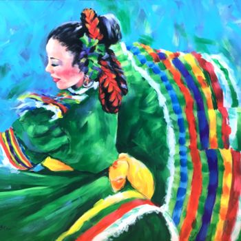 Pittura intitolato ""Folclor Mexicana"" da Magdalena Rochoń, Opera d'arte originale, Acrilico