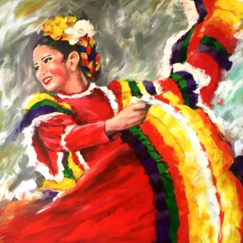 Painting titled ""Folclor Mexicana" 1" by Magdalena Rochoń, Original Artwork, Acrylic