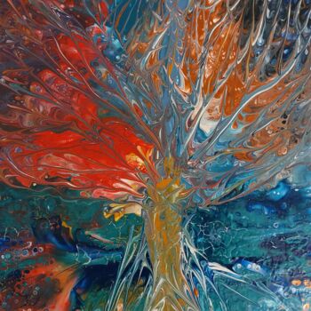 제목이 "Flame tree"인 미술작품 Mado로, 원작, 아크릴 나무 들것 프레임에 장착됨