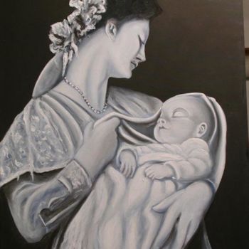 Painting titled "Maternità" by Madoner, Original Artwork