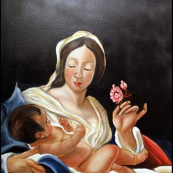 Painting titled "Madonna col bambino" by Madoner, Original Artwork