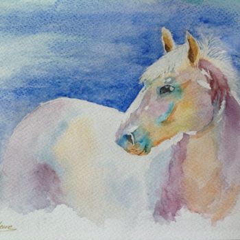 Peinture intitulée "Le cheval blanc.jpg" par Mady Mosbeux, Œuvre d'art originale