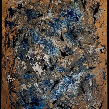 Painting titled "BLUE GOLD N 131021" by Mael Bouresas, Original Artwork, Acrylic Mounted on Wood Stretcher frame