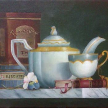 Peinture intitulée "Thé et biscuits" par Mael, Œuvre d'art originale, Huile
