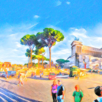 Arts numériques intitulée "Piazza Foro Triano" par Maël Bathfield, Œuvre d'art originale, Peinture numérique