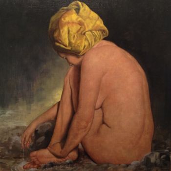 Painting titled "Nudo con turbante g…" by Luca Battini, Original Artwork, Oil
