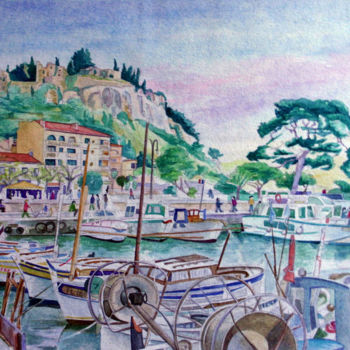 Painting titled "Cassis" by Gilbert Foing, Original Artwork, Watercolor