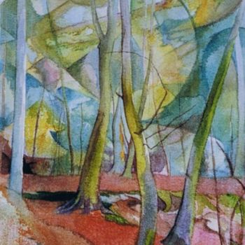 Pintura intitulada "Aquarelle forêt" por Gilbert Foing, Obras de arte originais, Óleo