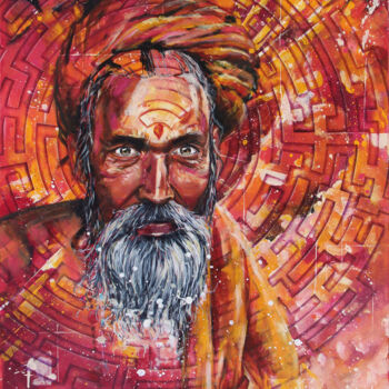 Painting titled "Sadhu Maze" by Magali Angot (Mangot), Original Artwork, Acrylic Mounted on Wood Stretcher frame