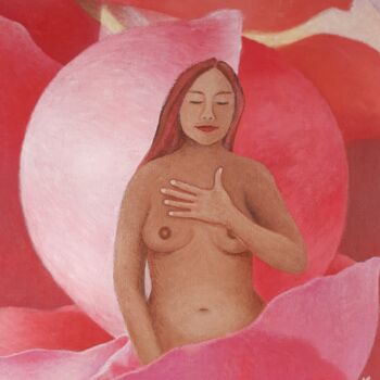 Schilderij getiteld "Femme de coeur" door Magali Augris, Origineel Kunstwerk, Acryl Gemonteerd op Frame voor houten brancard