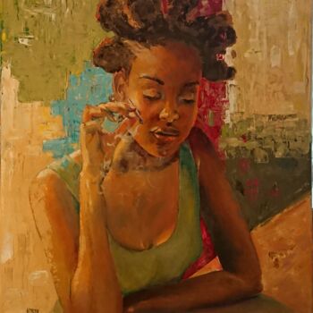 Painting titled "Cuba girl" by Magali Bourguignon, Original Artwork, Oil Mounted on Wood Stretcher frame