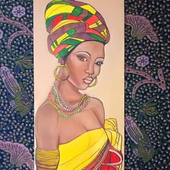 Pintura titulada "Portrait d'Afrique" por Magali Rousseau, Obra de arte original