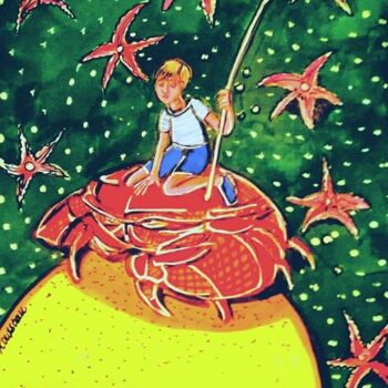 Disegno intitolato "Arthur et le crabe" da Magali Rousseau, Opera d'arte originale
