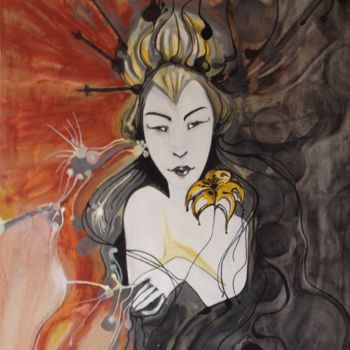 Painting titled "Geisha" by Magalie Hiquet, Original Artwork