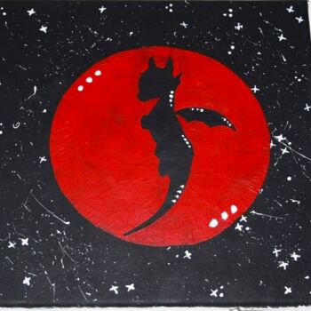 Peinture intitulée "Dragon de lune rouge" par Skippyart, Œuvre d'art originale, Acrylique