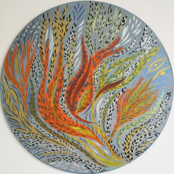 제목이 "Jardin farfelu"인 미술작품 Magda Hoibian로, 원작, 아크릴 나무 들것 프레임에 장착됨